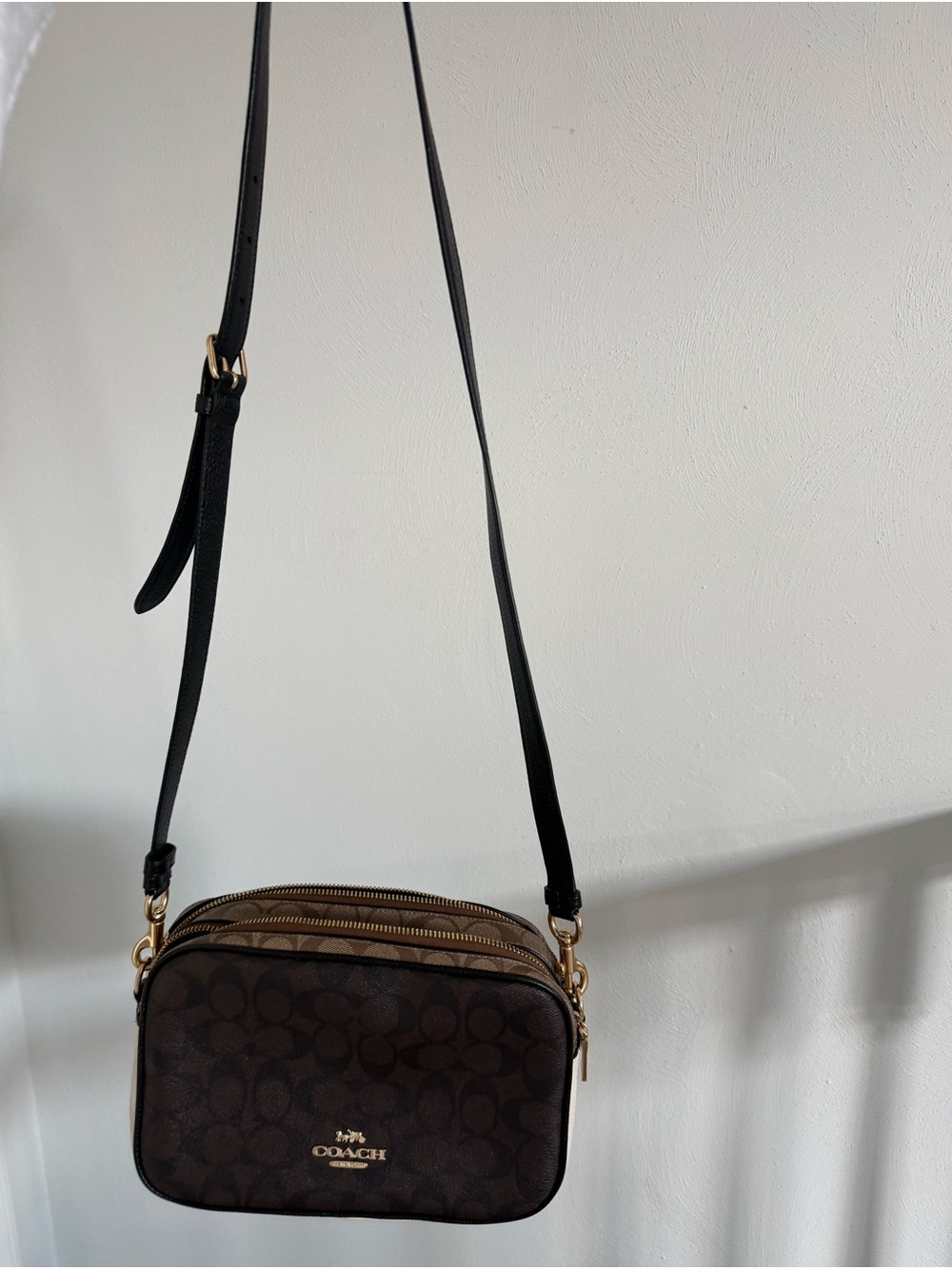 Coach Brown Signature Crossbody Bag with Black Strap